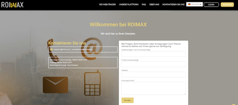 Kontaktformular von Roimax